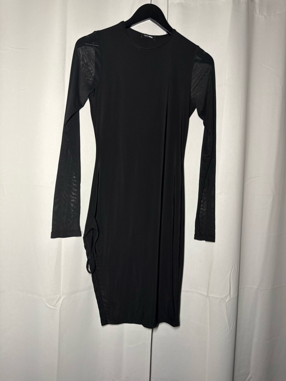 Fashion Nova Closing the Club Black Sheer-Sleeve Bodycon Dress - Open Hip - Sz M - Picture 3 of 6